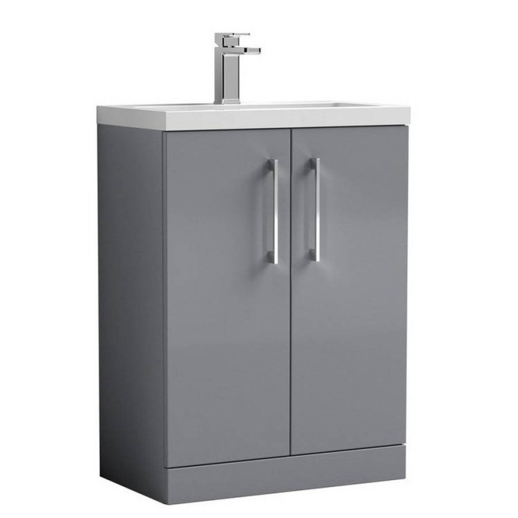 Nuie Arno Grey 600mm Compact Floor Standing 2 Door Vanity Unit