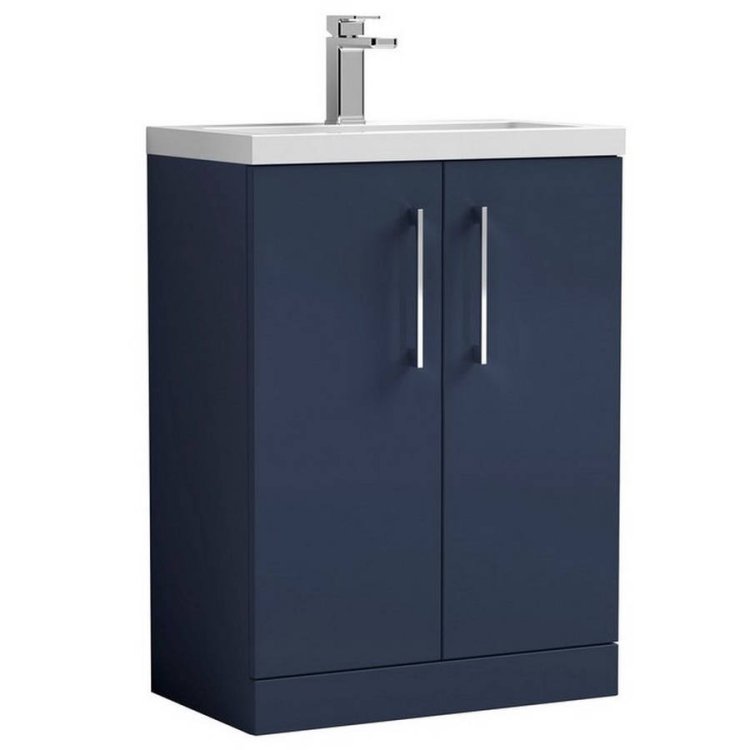 Nuie Arno Blue 600mm Compact Floor Standing 2 Door Vanity Unit