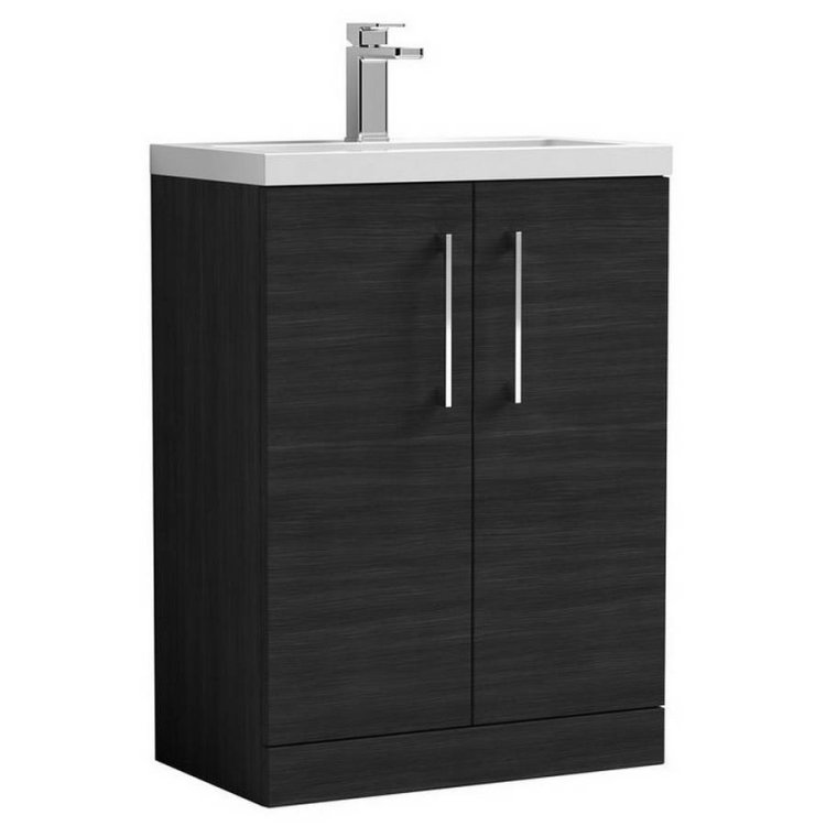 Nuie Arno Black 600mm Compact Floor Standing 2 Door Vanity Unit