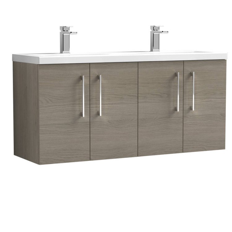 Nuie Arno Oak 1200mm Wall Hung 4 Door Vanity Unit