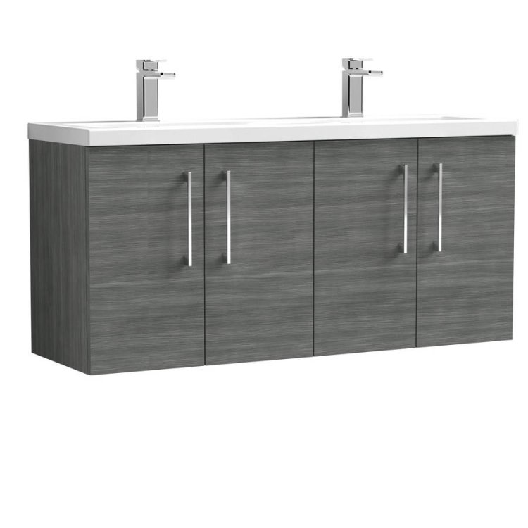 Nuie Arno Anthracite Woodgrain 1200mm Wall Hung 4 Door Vanity Unit (ARN523F)