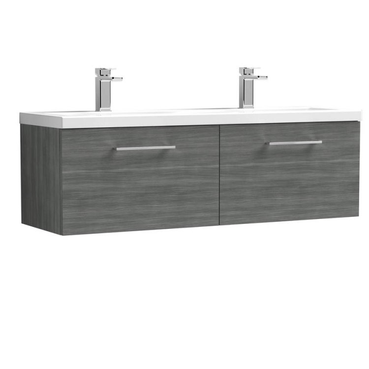 Nuie Arno Anthracite Woodgrain 1200mm Wall Hung 2 Drawer Vanity Unit (ARN522F)