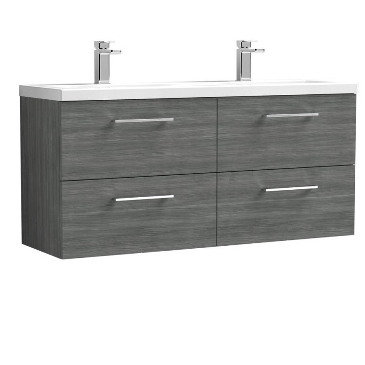 Nuie Arno Anthracite Woodgrain 1200mm Wall Hung 4 Drawer Vanity Unit (ARN524F)