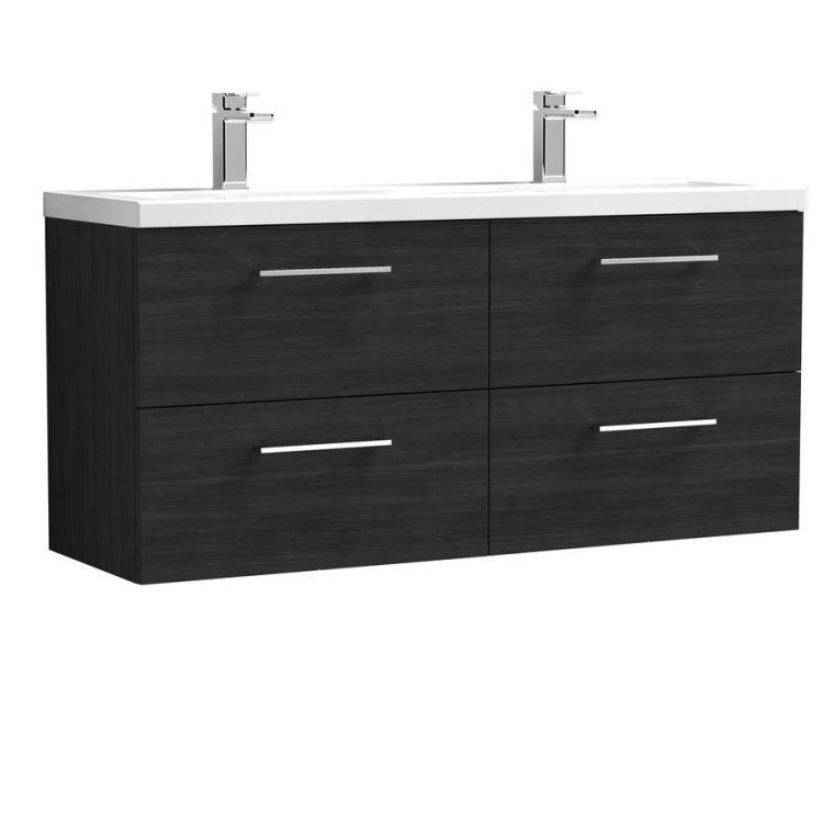 Nuie Arno Black 1200mm Wall Hung 4 Drawer Vanity Unit (ARN624F)