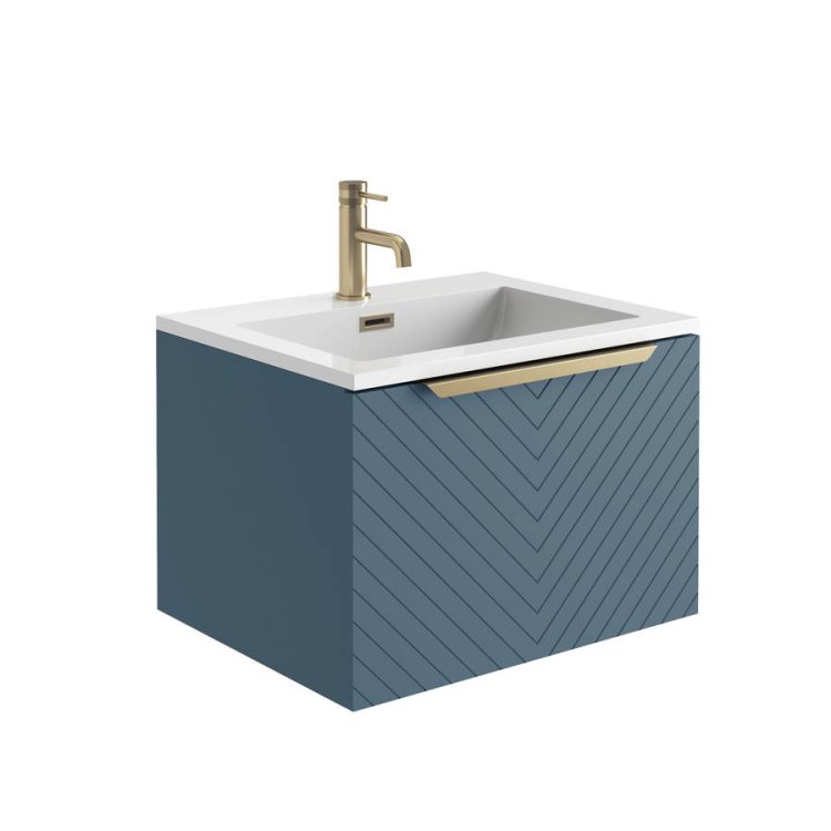 Scudo Chevron 600mm Matt Blue Wall Mounted Vanity Unit