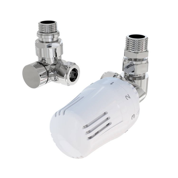 Eastbrook Gloss White Corner Thermostatic Valve with Lockshield