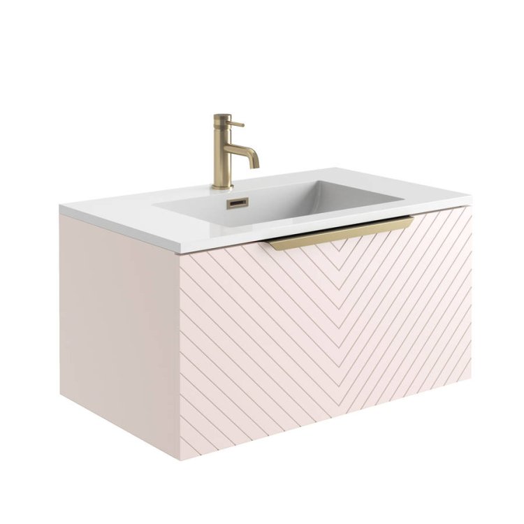 Scudo Chevron 800mm Matt Pink Wall Mounted Vanity Unit and Basin