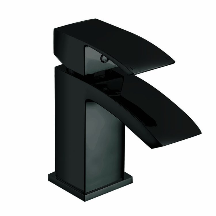 Scudo Descent Black Mini Mono Basin Mixer with Push Waste