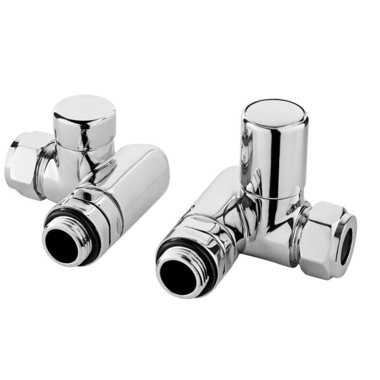 Nuie Chrome Round Minimalist Corner Duel Fuel Radiator Valve Set