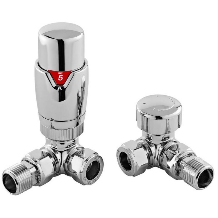 Nuie Luxury Chrome Thermostatic Corner Radiator Valve Set