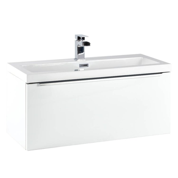 Scudo Muro 800mm Gloss White Wall Mounted Vanity Unit and Basin