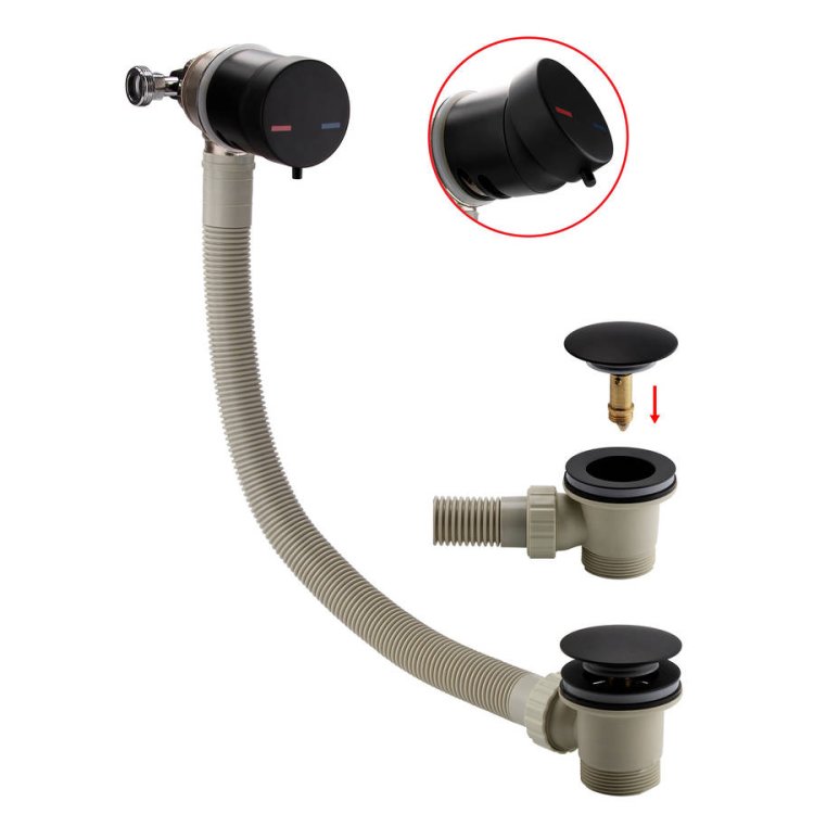 Scudo Matt Black Overflow Bath Filler with Sprung Waste 