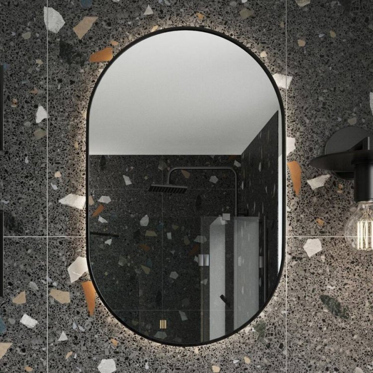 Scudo Aubrey 500 x 800mm Matt Black Oval LED Mirror