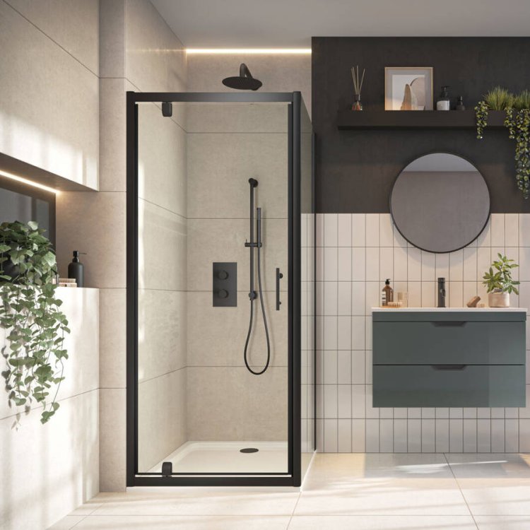 Scudo S6 800mm Black Pivot Shower Door