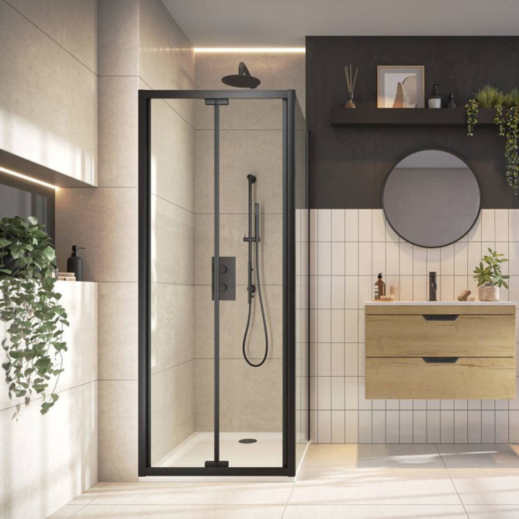 Scudo S6 900mm Black Bifold Shower Door