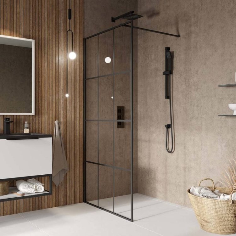 Scudo S8 900mm Black Single Wetroom Grid Panel