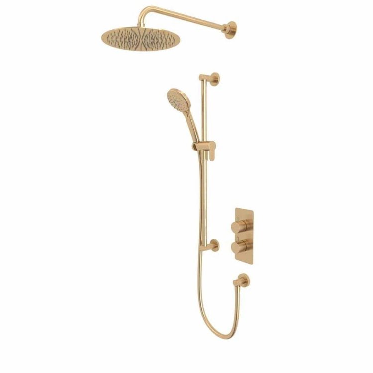 Tavistock Quantum Thermostatic Dual Function Concealed Shower System with Riser Kit in Brushed Brass