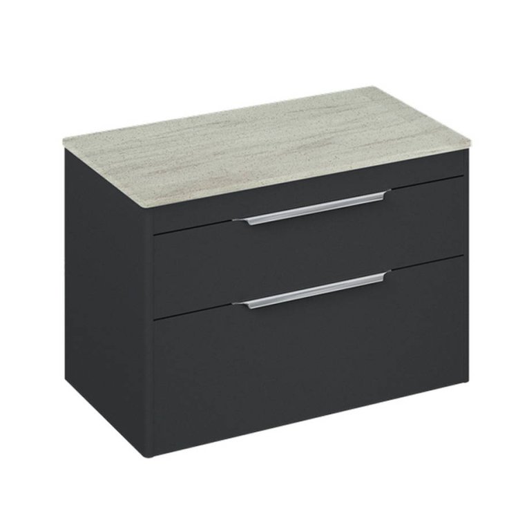 Britton Shoreditch 850mm Matt Grey Wall Hung Drawer Unit with Concrete Haze Worktop