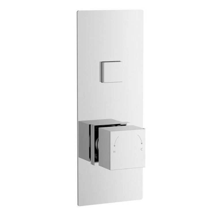 Nuie Square Chrome Push Button Shower Valve with One Outlet