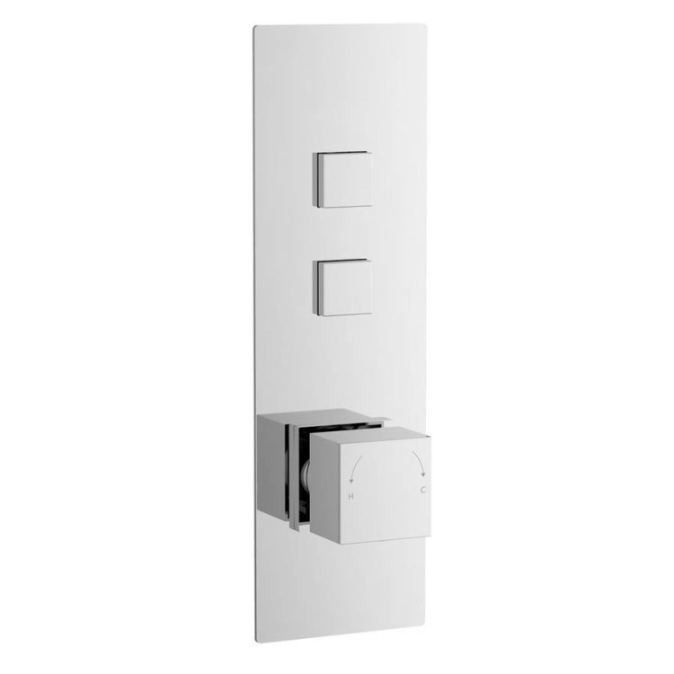 Nuie Square Chrome Push Button Shower Valve with Two Outlet