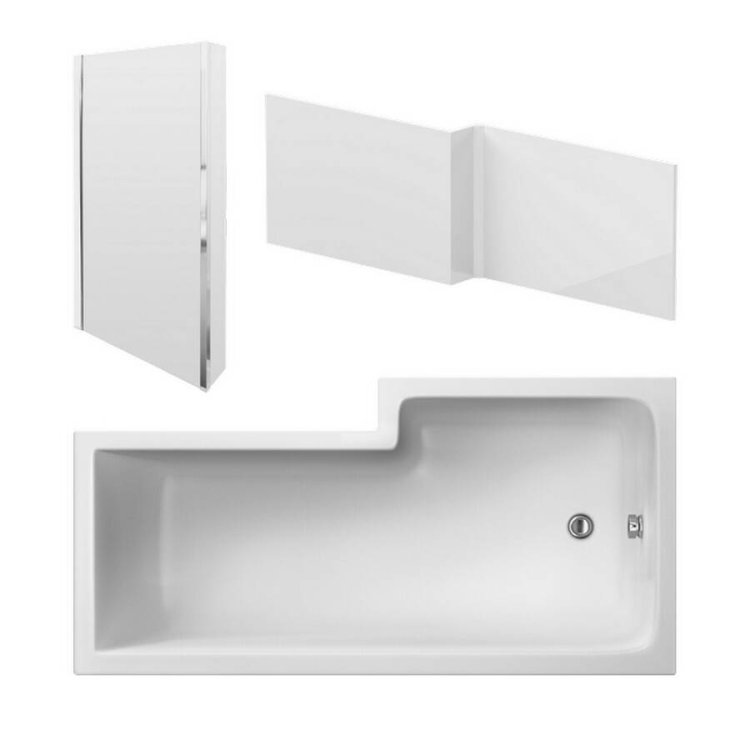 Nuie Square 1700 x 850mm LH L Shaped Shower Bath Set