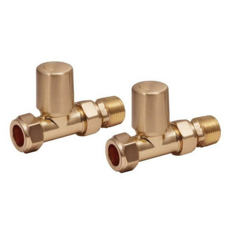 Scudo Modern Brushed Brass Straight Radiator Valves