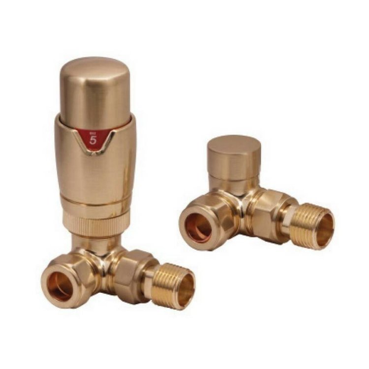 Scudo Designer Brushed Brass Corner Thermostatic Radiator Valves