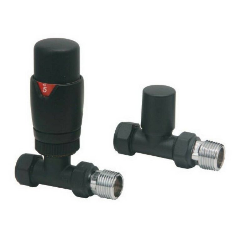 Scudo Designer Black Straight Thermostatic Radiator Valves