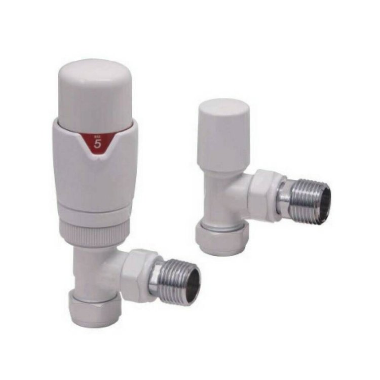 Scudo Designer White Angled Thermostatic Radiator Valves