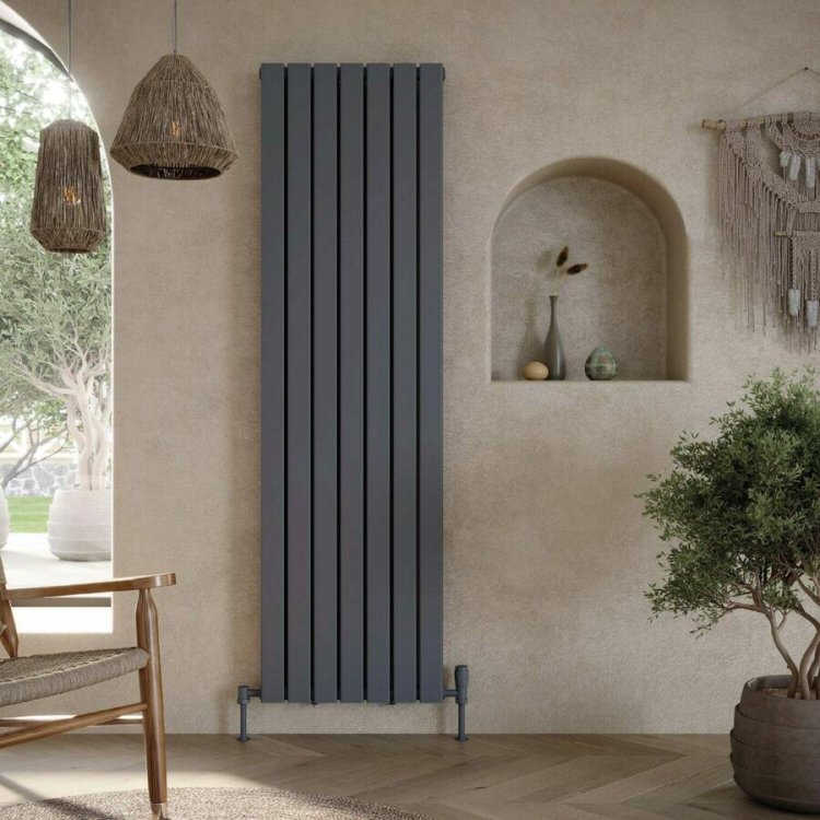 Scudo Bravo Anthracite 1600 x 476mm Vertical Double Designer Radiator