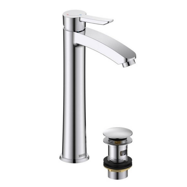 Bristan Apelo Chrome Eco Start Tall Basin Mixer with Clicker Waste