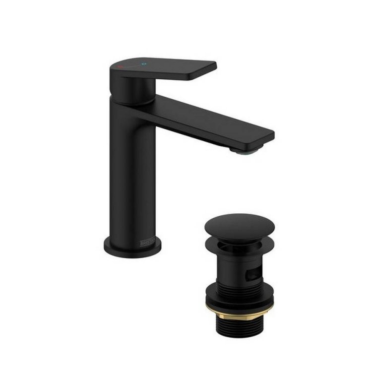 Bristan Frammento Black Eco Start Basin Mixer with Clicker Waste