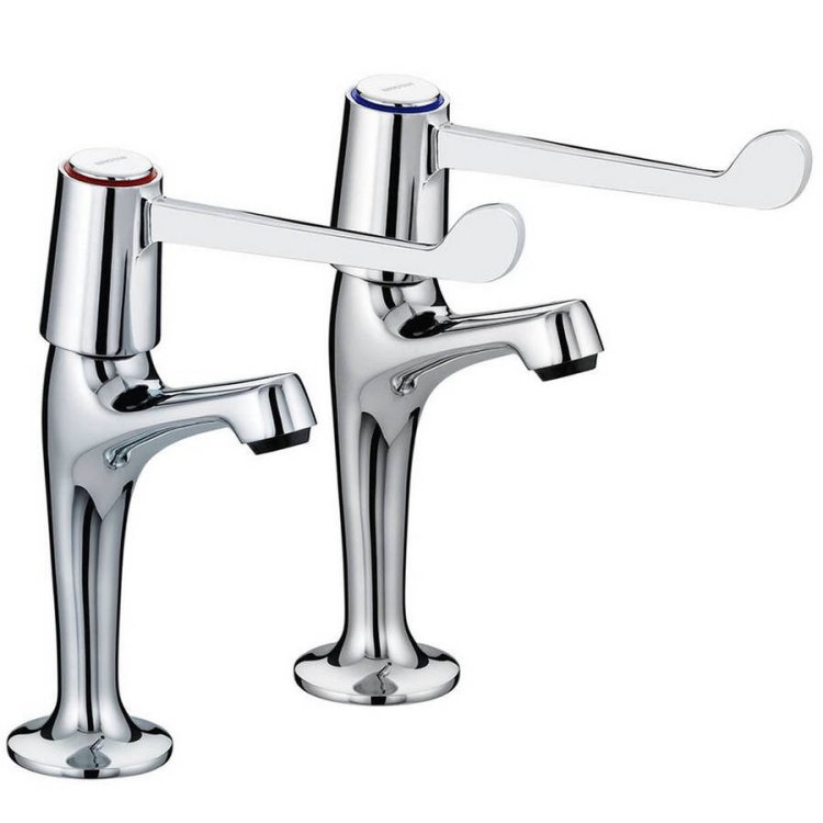 Bristan Value Chrome Lever High Neck Pillar Taps with 6 Inch Handles