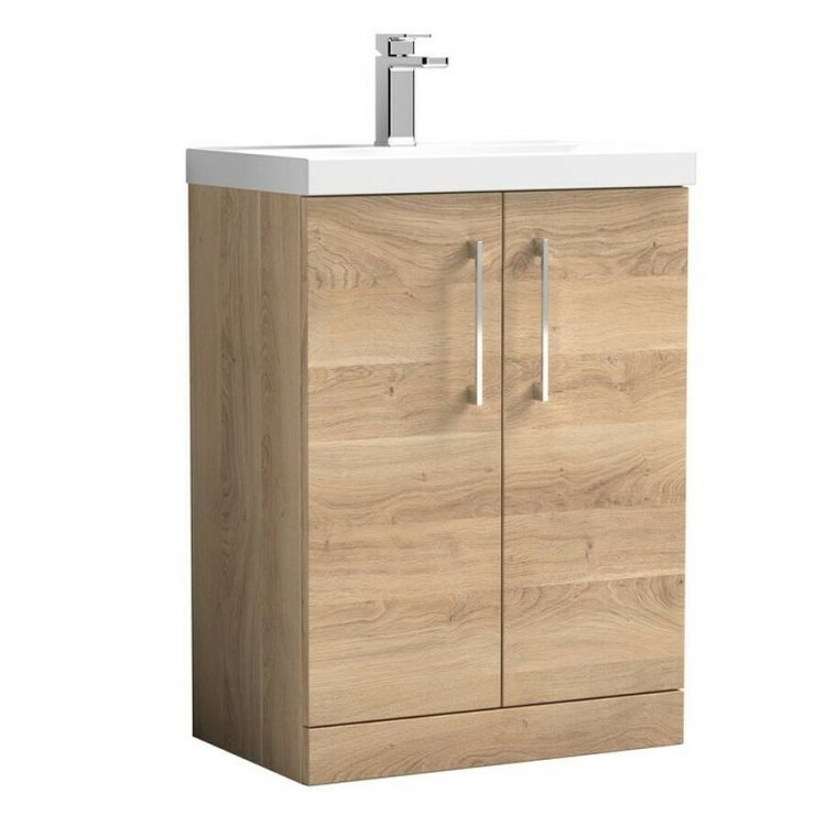 Nuie Arno Bleached Oak 600mm Floor Standing 2 Door Vanity Unit