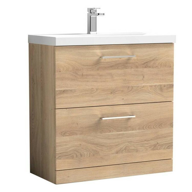 Nuie Arno Bleached Oak 800mm Floor Standing 2 Drawer Vanity Unit