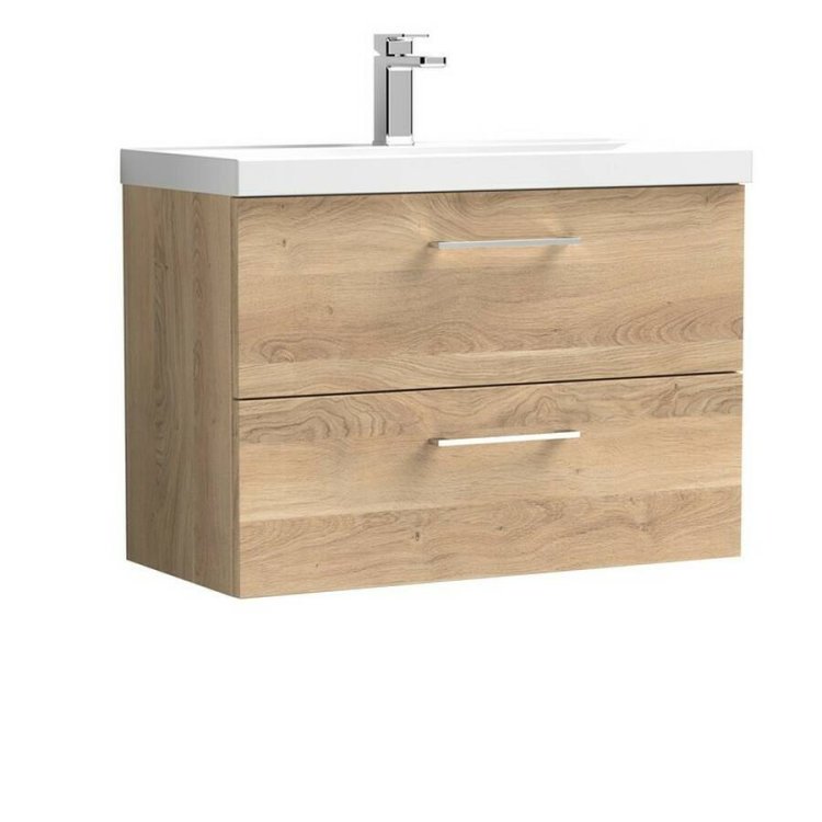 Nuie Arno Bleached Oak 800mm Wall Hung 2 Drawer Vanity Unit (ARN3026A)