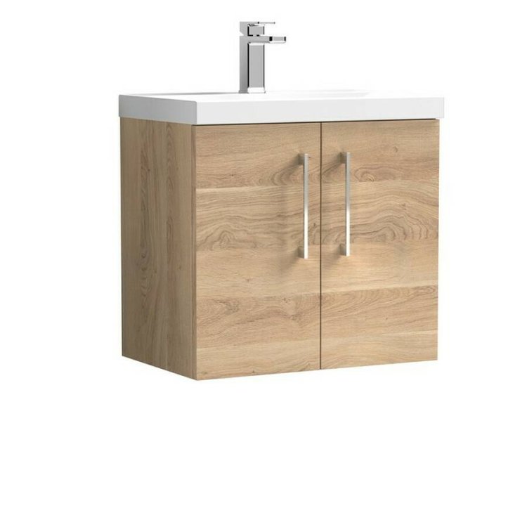 Nuie Arno Bleached Oak 600mm Wall Hung 2 Door Vanity Unit (ARN3023A)