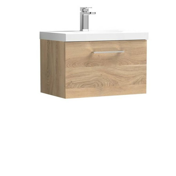 Nuie Arno Bleached Oak 600mm Wall Hung 1 Drawer Vanity Unit (ARN3022A)