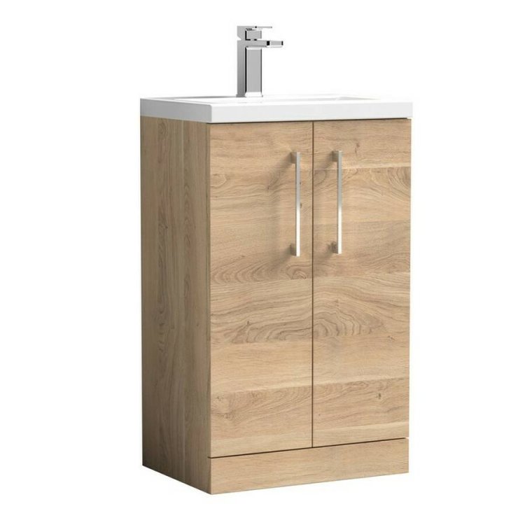 Nuie Arno Bleached Oak 500mm Compact Floor Standing 2 Door Vanity Unit