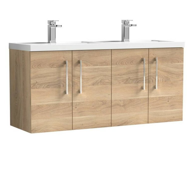 Nuie Arno Bleached Oak 1200mm Wall Hung 4 Door Vanity Unit