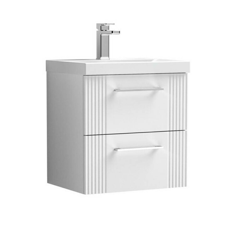 Nuie Deco White 500mm Wall Hung 2 Drawer Vanity Unit