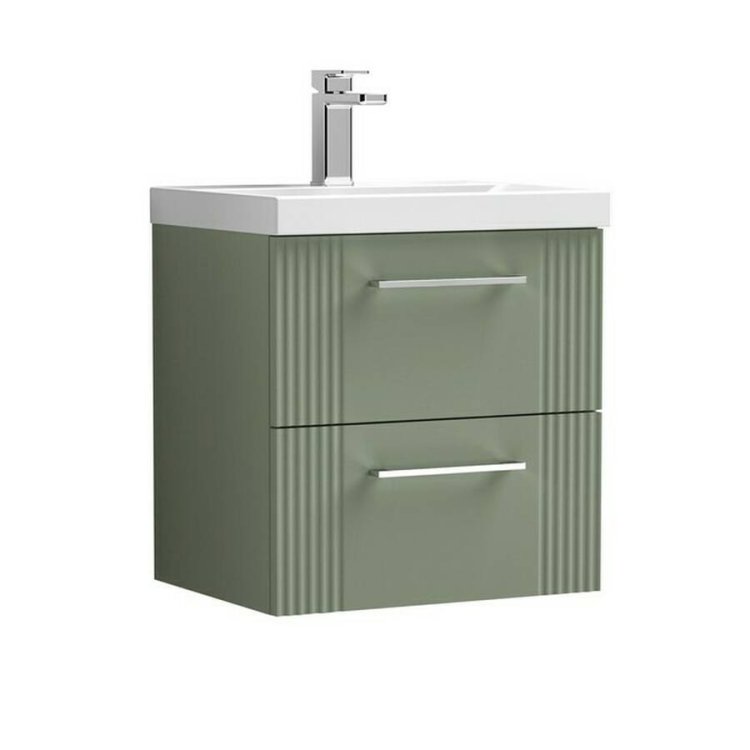 Nuie Deco Green 500mm Wall Hung 2 Drawer Vanity Unit