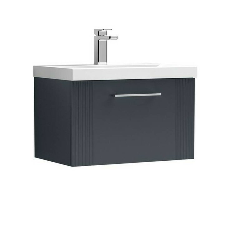 Nuie Deco Soft Black 600mm Wall Hung 1 Drawer Vanity Unit