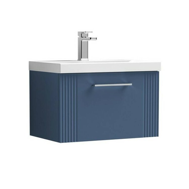 Nuie Deco Blue 600mm Wall Hung 1 Drawer Vanity Unit