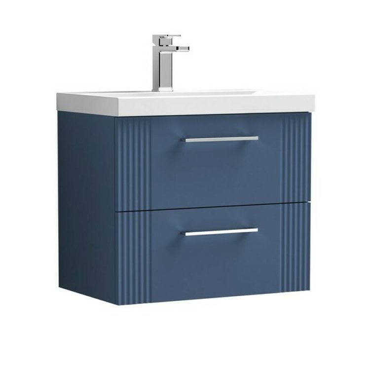 Nuie Deco Blue 600mm Wall Hung 2 Drawer Vanity Unit