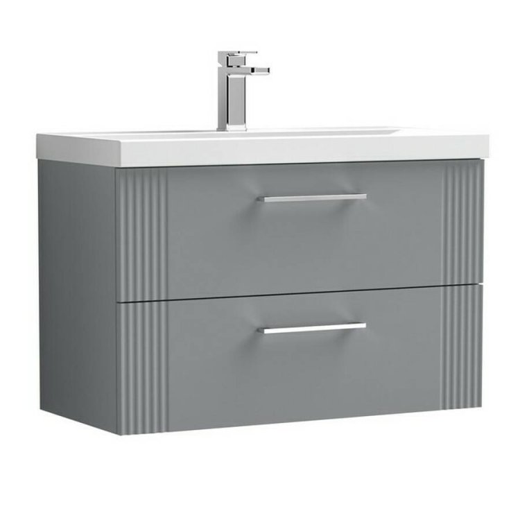 Nuie Deco Grey 800mm Wall Hung 2 Drawer Vanity Unit