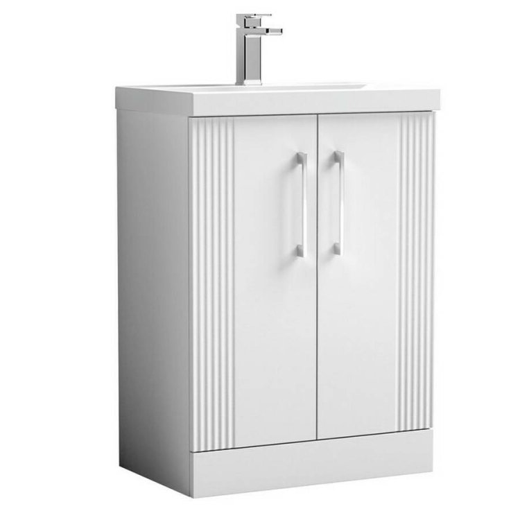 Nuie Deco White 600mm Floor Standing 2 Door Vanity Unit