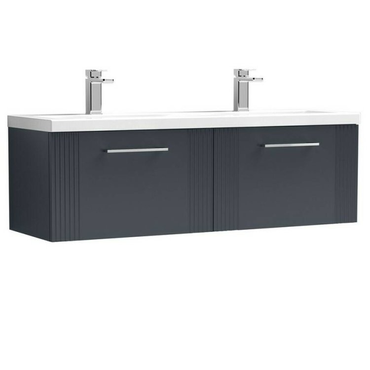 Nuie Deco Soft Black 1200mm Wall Hung 2 Drawer Vanity Unit