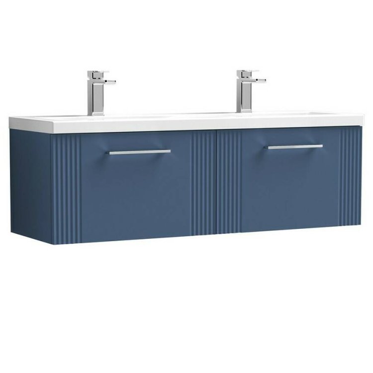 Nuie Deco Blue 1200mm Wall Hung 2 Drawer Vanity Unit