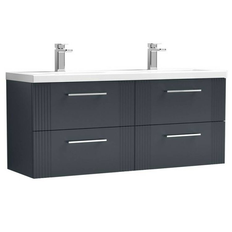 Nuie Deco Soft Black 1200mm Wall Hung 4 Drawer Vanity Unit